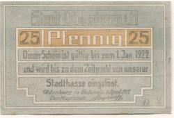 Oldenburg - Stadt - 1.4.1921 - 1.1.1922 - 25 Pfennig