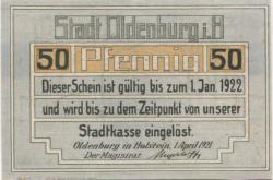Oldenburg - Stadt - 1.4.1921 - 1.1.1922 - 50 Pfennig