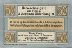 Oldenburg - Iwersen, I., Manufaktur-, Kolonial- und Materialwarenhandlung, Schuhstr. 36 - - 31.12.1921 - 50 Pfennig