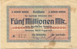 Oldisleben - Gemeinde und Sparkasse - 31,8.1923 - 5 Millionen Mark