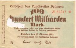 Opladen - Kreis Solingen - 15.10.1923 - 1.4.1924 - 100 Milliarden Mark