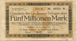Opladen - Kreis Solingen - 28.8.1923 - 5 Millionen Mark