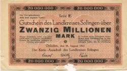 Opladen - Kreis Solingen - 28.8.1923 - 20 Millionen Mark
