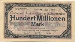 Opladen - Kreis Solingen - 28.8.1923 - 100 Millionen Mark