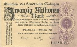 Opladen - Kreis Solingen - 1.10.1923 - 1.4.1924 - 20 Millionen Mark