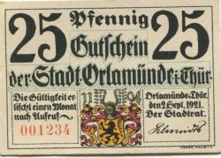 Orlamünde - Stadt - 2.9.1921 - 25 Pfennig 