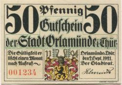 Orlamünde - Stadt - 2.9.1921 - 50 Pfennig