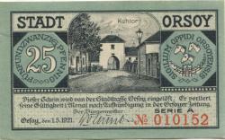 Orsoy (heute: Rheinberg) - Stadt - 1.5.1921 - 25 Pfennig 