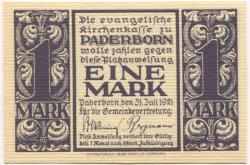 Paderborn - Evangelische Kirchengemeinde - 31.7.1921 - 1 Mark 