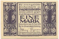 Paderborn - Evangelische Kirchengemeinde - 31.7.1921 - 1 Mark