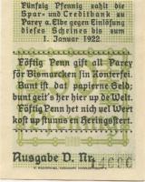 Parey (heute: Elbe-Parey) - Spar- und Creditbank - 1.4.1921 - 1.1.1922 - 50 Pfennig 