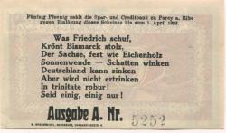 Parey (heute: Elbe-Parey) - Spar- und Creditbank - (21.6.)1921 - 1.4.1922 - 50 Pfennig 