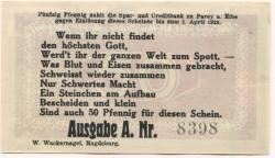 Parey (heute: Elbe-Parey) - Spar- und Creditbank - (21.6.)1921 - 1.4.1922 - 50 Pfennig 