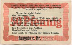 Parey (heute: Elbe-Parey) - Spar- und Creditbank - (21.6.)1921 - 1.4.1922 - 50 Pfennig 