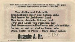 Parey (heute: Elbe-Parey) - Spar- und Creditbank - (21.6.)1921 - 1.4.1922 - 1 Mark 