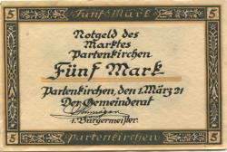 Partenkirchen (heute: Garmisch-Partenkirchen) - Marktgemeinde - 1.3.1921 - 5 Mark 