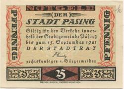 Pasing (heute: München) - Stadt - - 15.9.1921 - 25 Pfennig