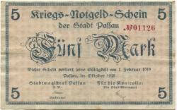 Passau - Stadt - Oktober 1918 - 1.2.1919 - 5 Mark