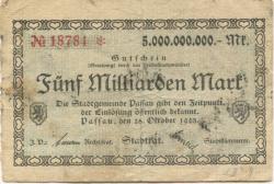 Passau - Stadt - 25.10.1923 - 5 Milliarden Mark