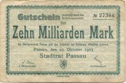 Passau - Stadt - 25.10.1923 - 10 Milliarden Mark