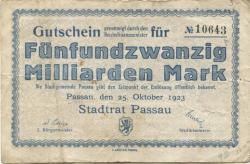 Passau - Stadt - 25.10.1923 - 25 Milliarden Mark