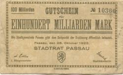Passau - Stadt - 25.10.1923 - 100 Milliarden Mark