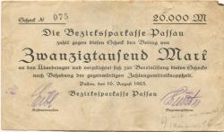Passau - Bezirkssparkasse - 10.8.1923 - 20000 Mark