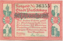 Patschkau (heute: PL-Paczków) - Stadt - 1921 - 25 Pfennig