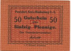 Paulsdorf (heute: PL-Zabrze) - Gemeinde - -- - 50 Pfennig