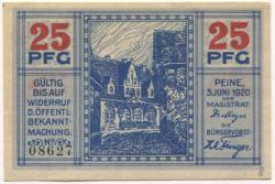 Peine - Stadt - 3.6.1920 - 25 Pfennig