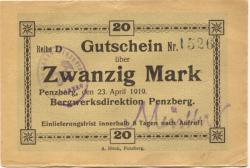 Penzberg - Bergwerk - 23.4.1919 - 20 Mark