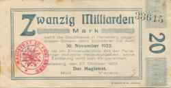 Perleberg - Stadt - 27.10.1923 - 30.11.1923 - 20 Milliarden Mark
