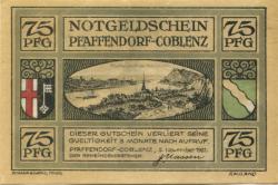 Pfaffendorf (heute: Koblenz) - Gemeinde - 5.11.1921 - 75 Pfennig