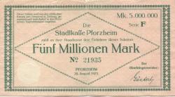 Pforzheim - Stadt - 20.8.1923 - 5 Millionen Mark