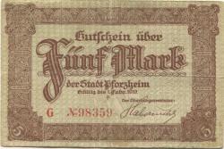 Pforzheim - Stadt - - 1.2.1919 - 5 Mark
