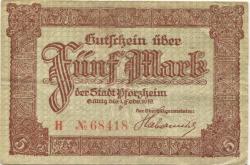 Pforzheim - Stadt - - 1.2.1919 - 5 Mark