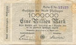 Pfullingen - Stadt - 15.8.1923 - 1.12.1923 - 1 Million Mark