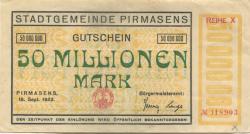 Pirmasens - Stadt - 18.9.1923 - 50 Millionen Mark