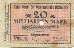 Pirmasens - Stadt - 10.10.1923 - 20 Milliarden Mark