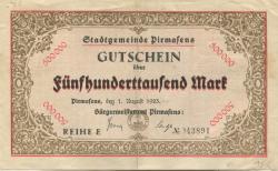 Pirmasens - Stadt - 1.8.1923 - 1.10.1923 - 500000 Mark