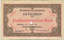 Pirmasens - Stadt - 1.8.1923 - 1.10.1923 - 500000 Mark