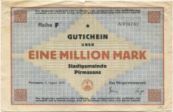 Pirmasens - Stadt - 2.8.1923 - 1.10.1923 - 1 Million Mark