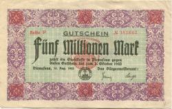 Pirmasens - Stadt - 15.8.1923 - 1.10.1923 - 5 Millionen Mark