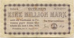 Pirmasens - Stadt - 21.8.1923 - 1.10.1923 - 1 Million Mark
