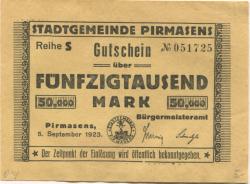 Pirmasens - Stadt - 5.9.1923 - 50000 Mark