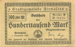 Pirmasens - Stadt - 5.9.1923 - 100000 Mark