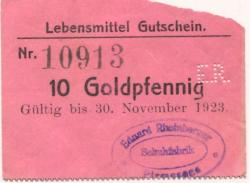 Pirmasens - Rheinberger, Eduard, Schuhfabrik, Schachenstr. 7 - - 30.11.1923 - 10 Gold-Pfennig