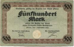 Pirna - Stadt - 1.11.1922 - 500 Mark