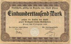 Pirna - Stadt - 17.8.1923 - 100000 Mark