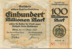 Pirna - Stadt - 15.10.1923 - 100 Millionen Mark